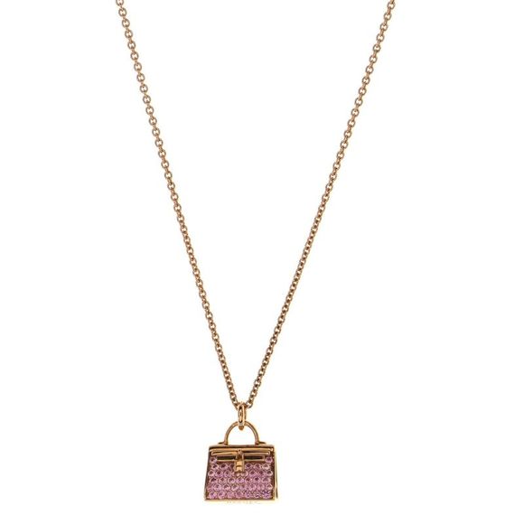 Hermes Jewelry - Hermes Amulettes Kelly Pendant NM Necklace 18K Rose Gold and Pink Sapphires -
